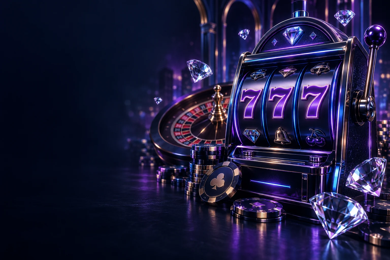 Neon 777 slot machine and crystal chips